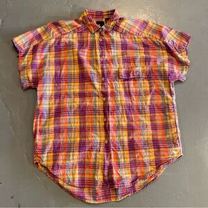 Vintage 90s Lizsport Liz Claiborne Orange Purple Madras Plaid M